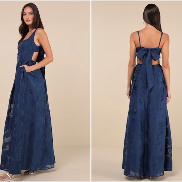 LULU's Prom Wedding Bridesmaid Floral Boho Flowy Sexy Tie-Back Maxi Dress - Picture 5 of 5